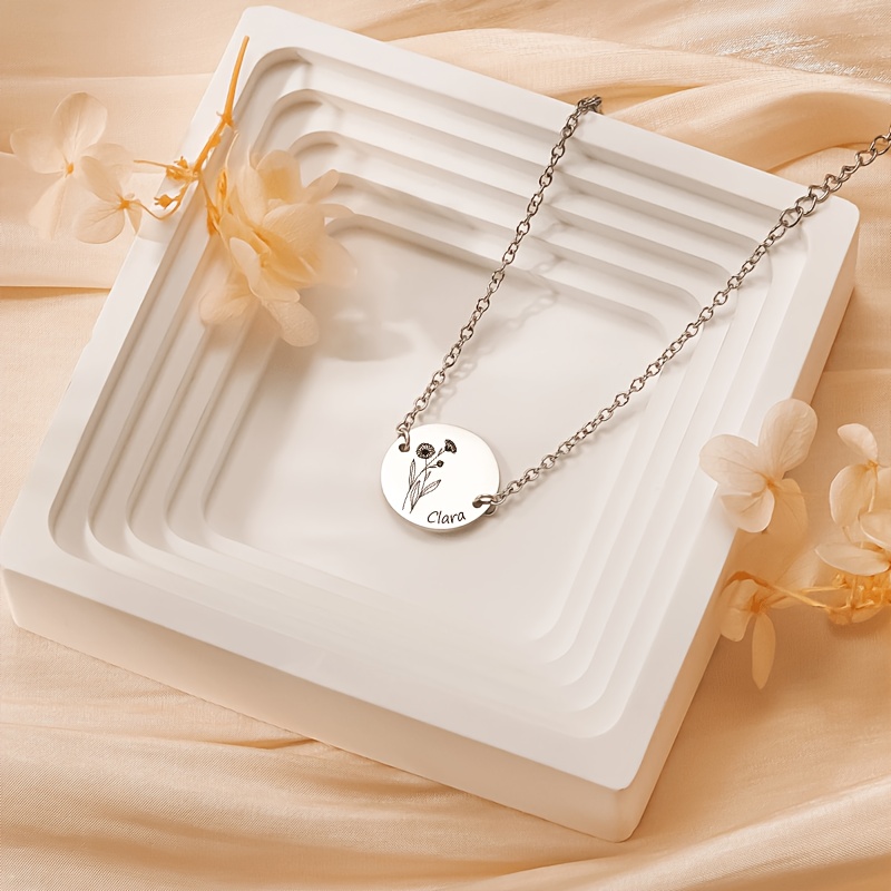 Personalized Birth Flower Bracelet in Stainless Steel